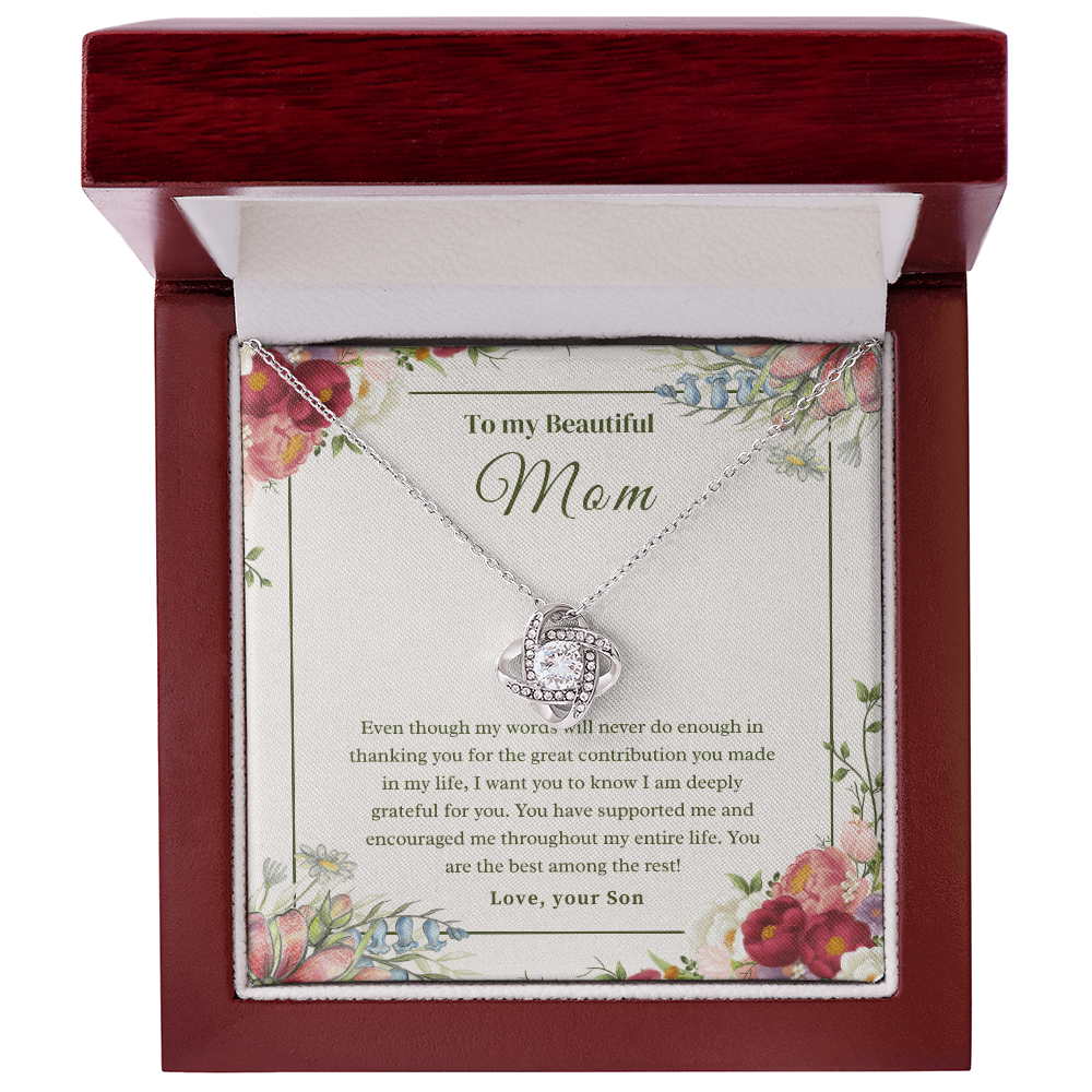To My Beautiful Mom Love Knot Necklace, Thank you Gift From Son ShineOn Fulfillment