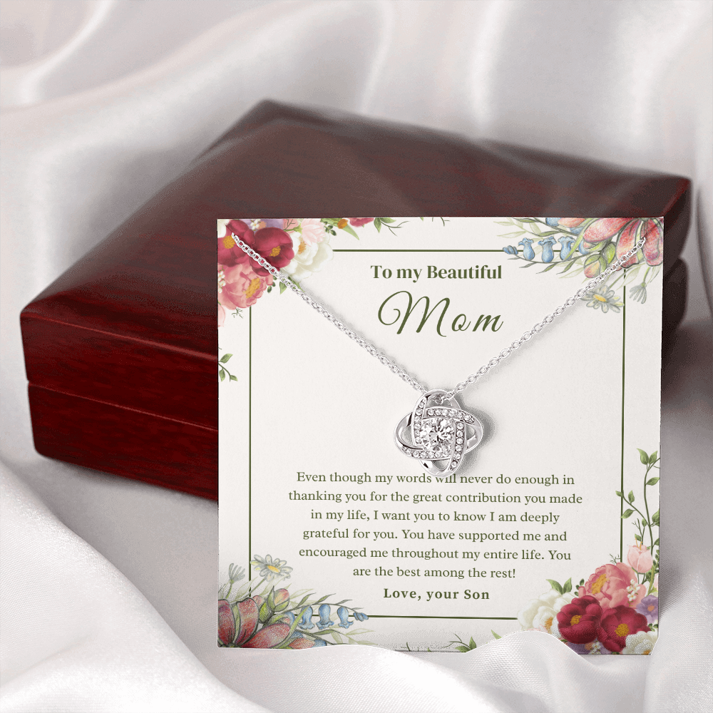To My Beautiful Mom Love Knot Necklace, Thank you Gift From Son ShineOn Fulfillment