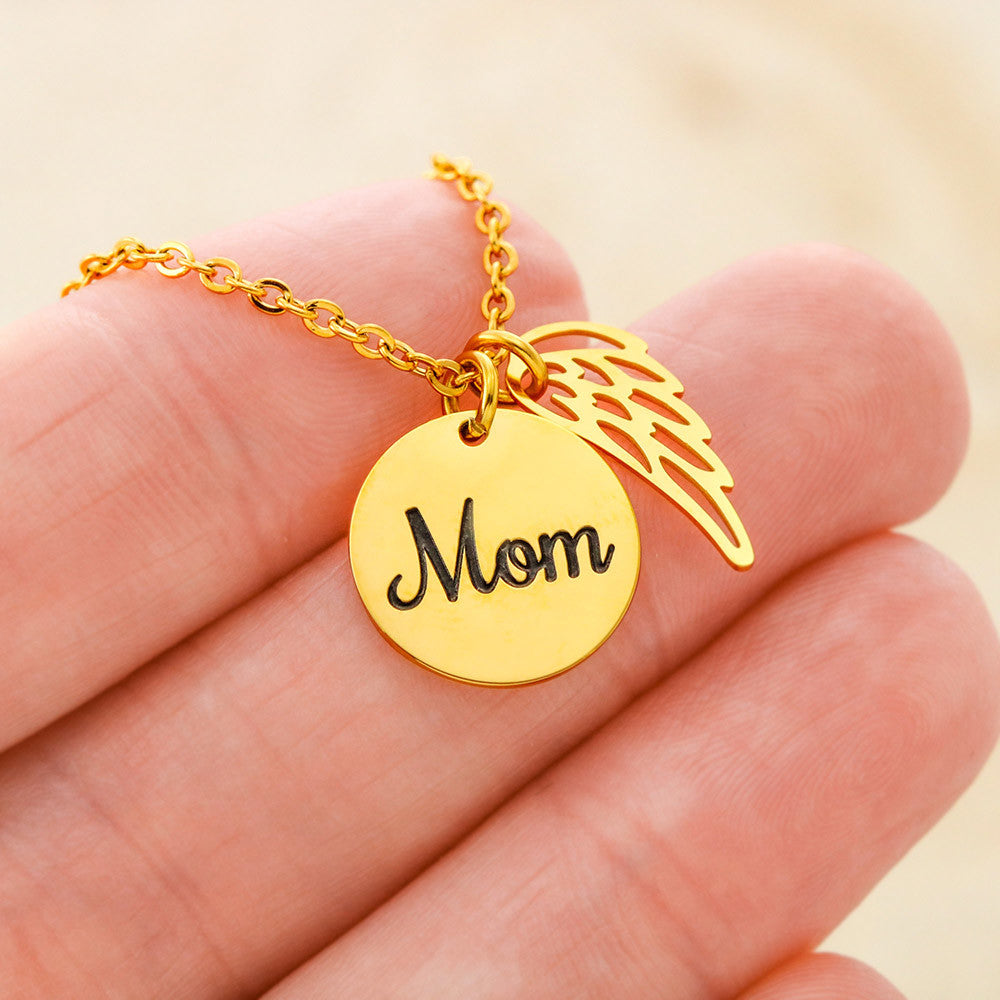 Mom memorial necklace, Angel wing necklace. ShineOn Fulfillment